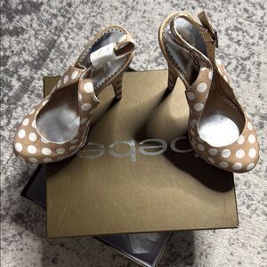 Bebe Tan and White Polka Dot Heels